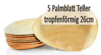 5 Palmplatt Teller tropfenförmig 26cm
